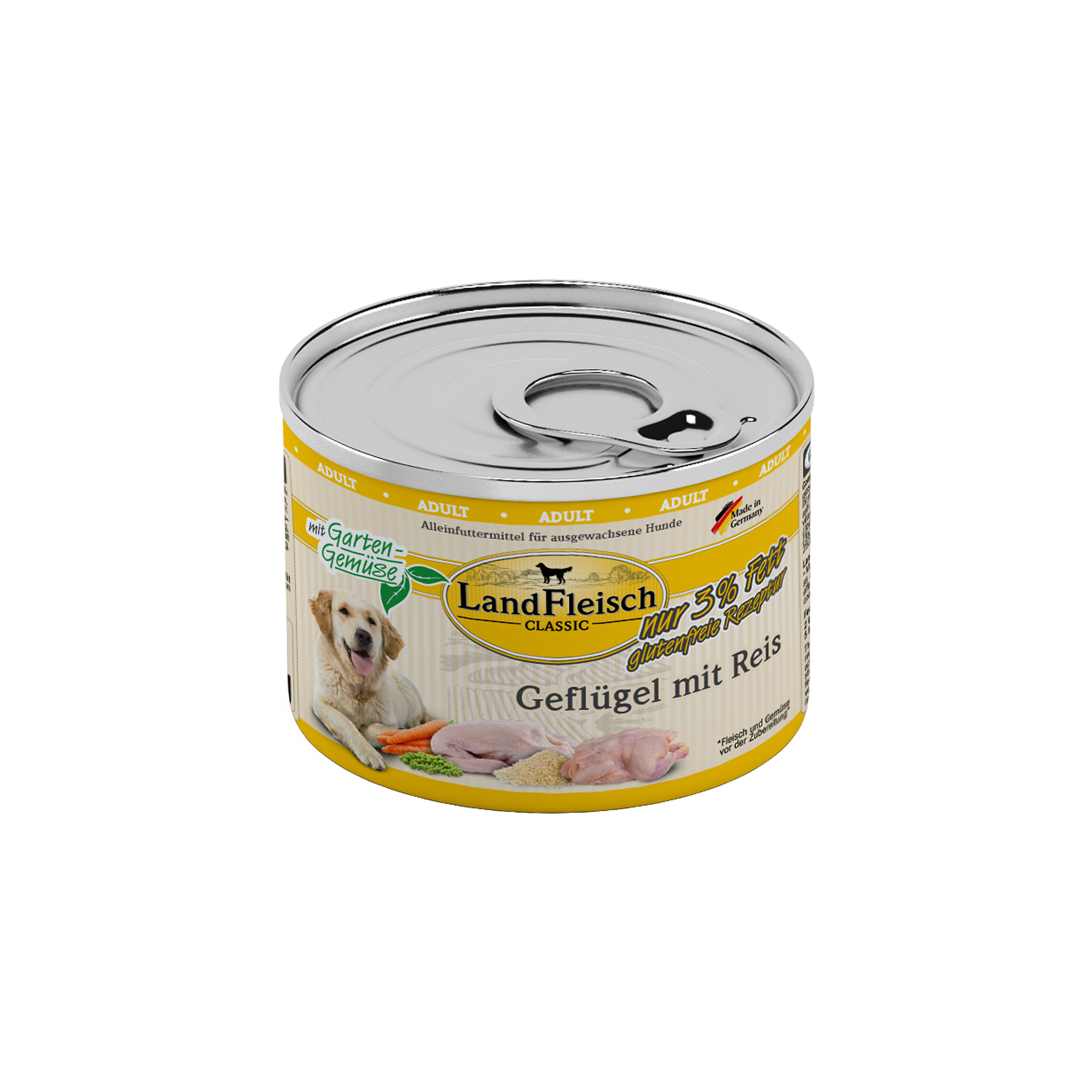 Landfleisch Hund Nassfutter Geflügel mit Reis extra mager ohne Gluten 195g