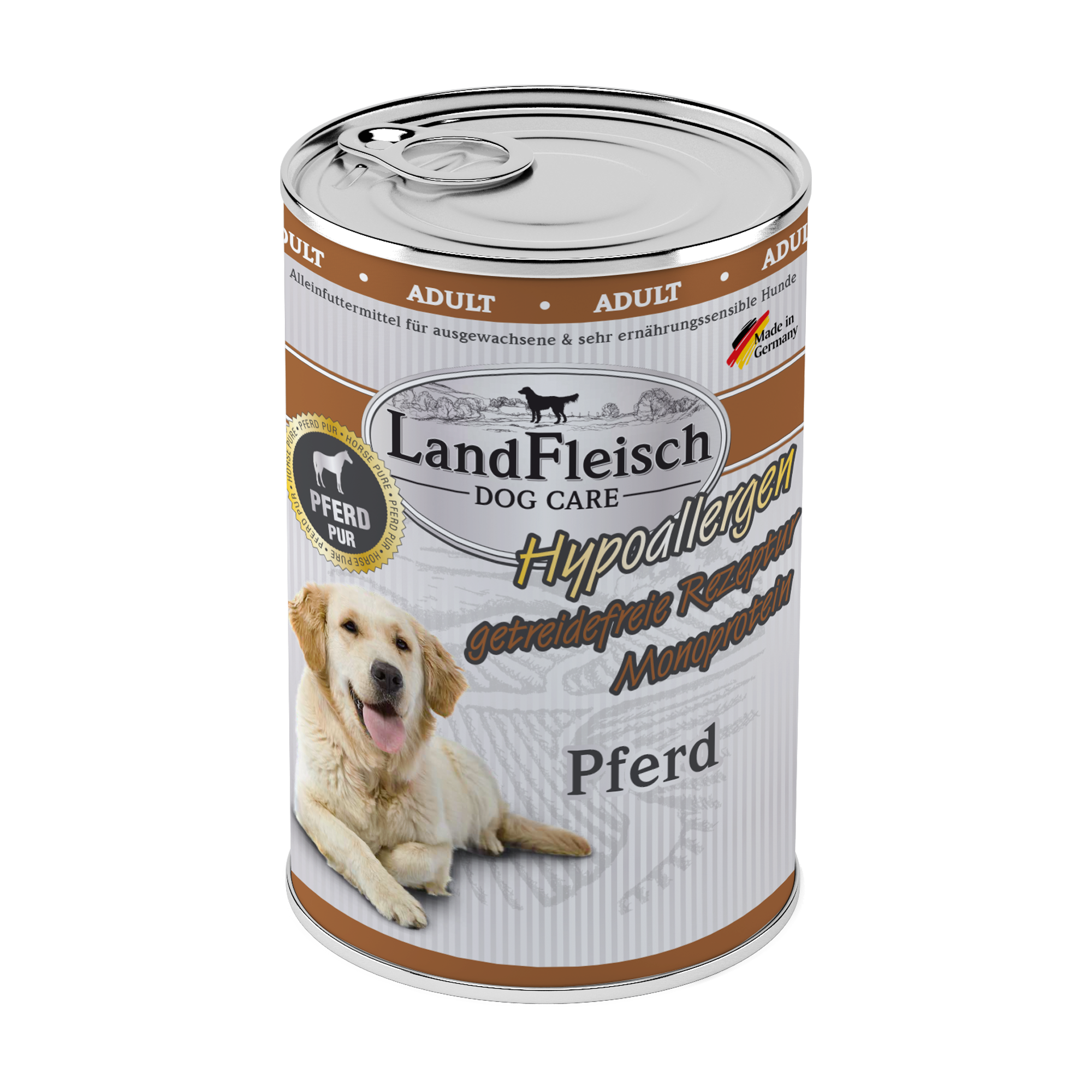 Landfleisch Hund Nassfutter Hypoallergen mit Pferd ohne Getreide Monoprotein 400g