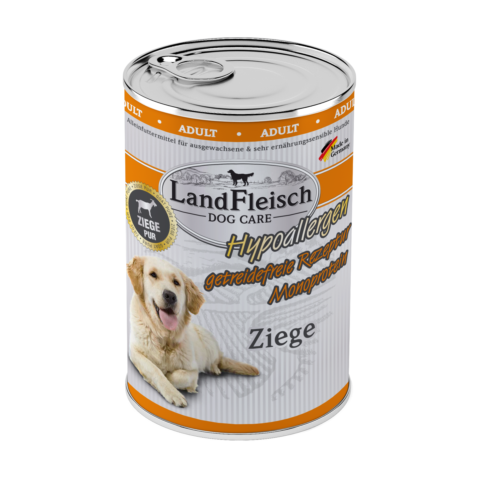 Landfleisch Hund Nassfutter Hypoallergen mit Ziege ohne Getreide Monoprotein 400g