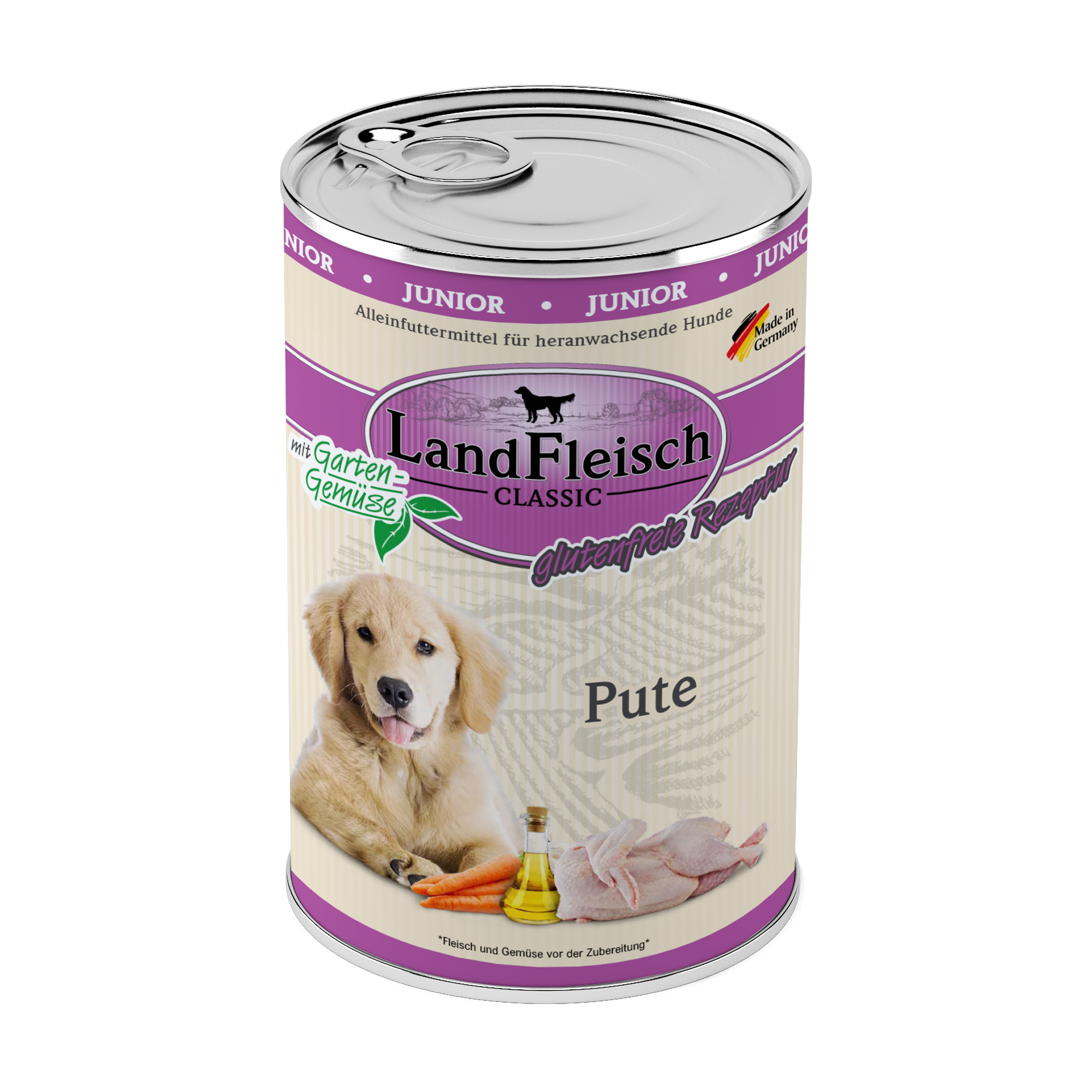 Landfleisch Hund Nassfutter Junior Pute ohne Gluten 400g