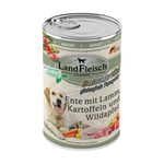 Landfleisch Hund Nassfutter Ente mit Lamm, Kartoffeln und Wildapfel ohne Gluten 400g