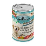 Landfleisch Hund Nassfutter Rinderherzen mit Reis und Wildapfel ohne Gluten 400g