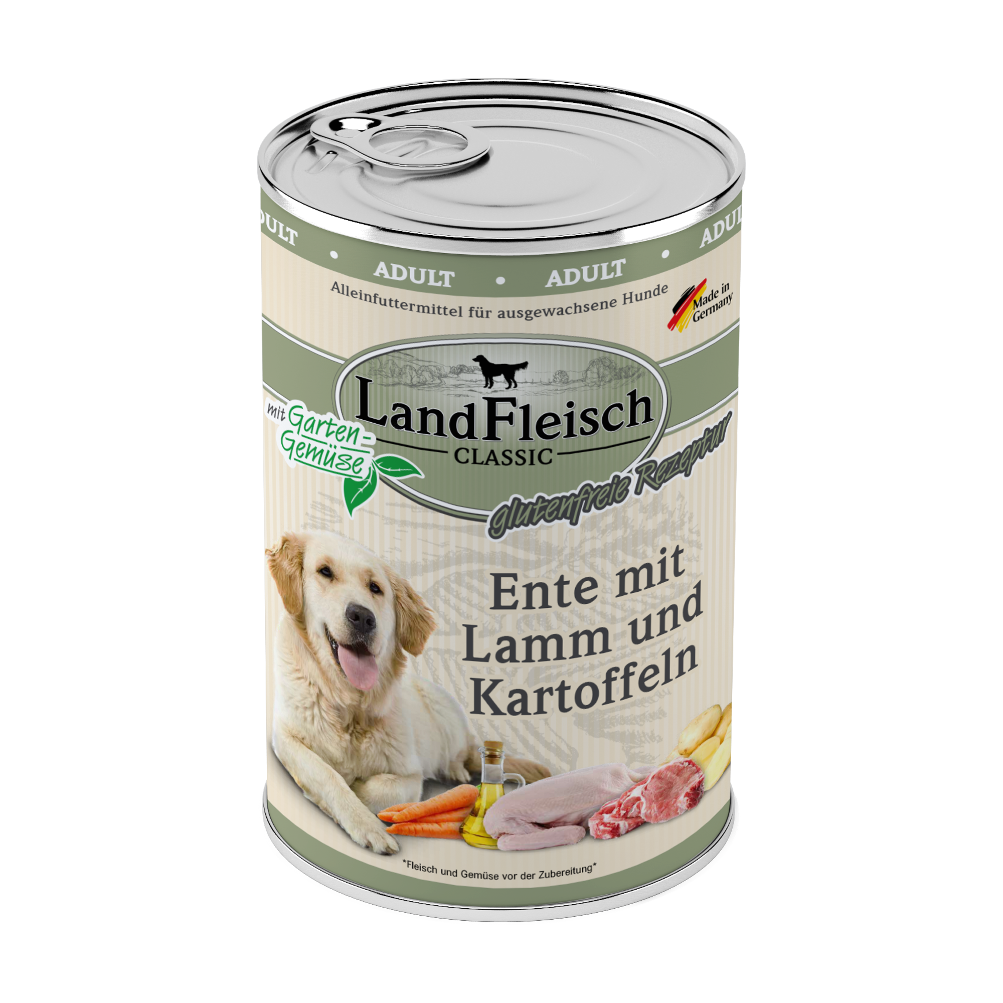 Landfleisch Hund Nassfutter Ente mit Lamm und Kartoffeln ohne Gluten 400g