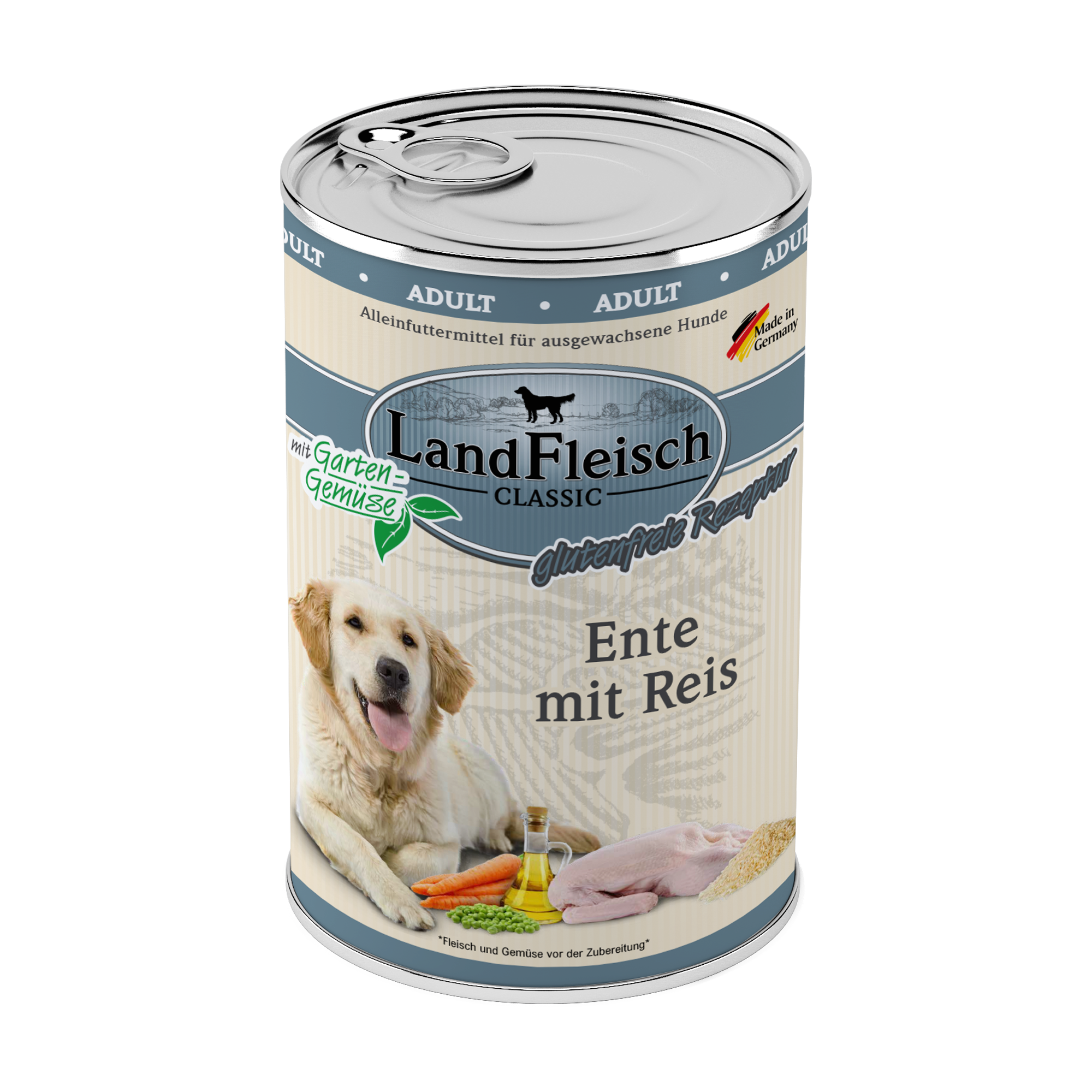 Landfleisch Hund Nassfutter Ente mit Reis ohne Gluten 400g
