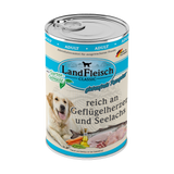 Landfleisch Hund Nassfutter Geflügelherzen mit Seelachs ohne Gluten 400g
