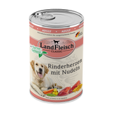 Landfleisch Hund Nassfutter Rinderherzen mit Nudeln 400g
