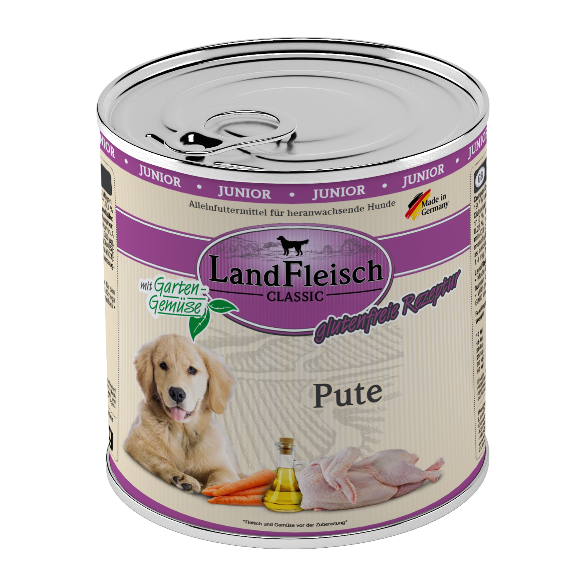 Landfleisch Hund Nassfutter Junior Pute ohne Gluten 800g