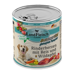 Landfleisch Hund Nassfutter Rinderherzen mit Reis und Wildapfel ohne Gluten 800g