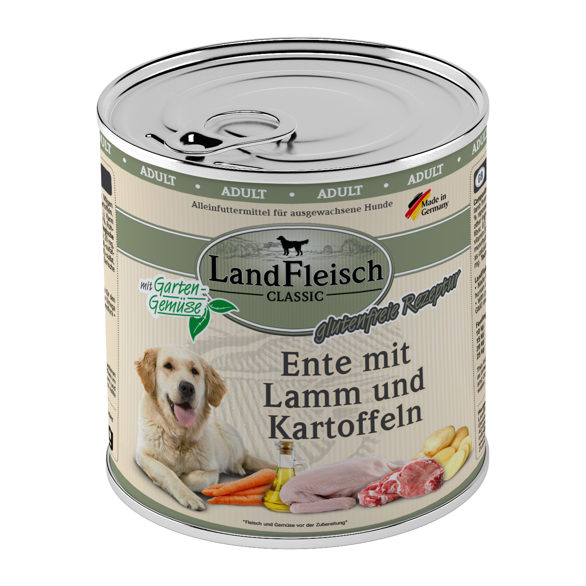Landfleisch Hund Nassfutter Ente mit Lamm und Kartoffel ohne Gluten 800g