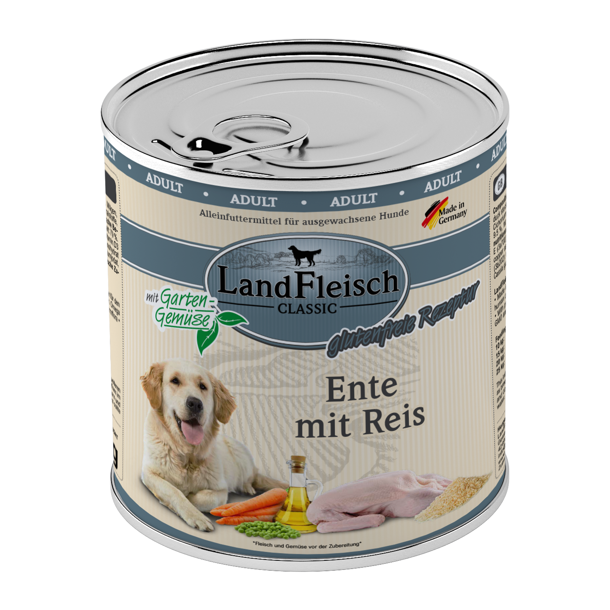 Landfleisch Hund Nassfutter Ente mit Reis ohne Gluten 800g