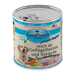 Landfleisch Hund Nassfutter reich an Geflügelherzen und Seelachs ohne Gluten 800g