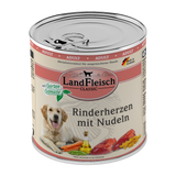 Landfleisch Hund Nassfutter Rinderherzen mit Nudeln 800g