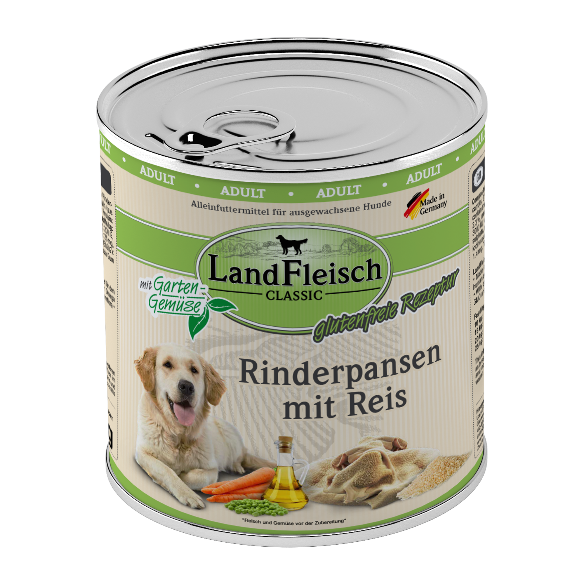 Landfleisch Hund Nassfutter Rinderpansen mit Reis ohne Gluten 800g