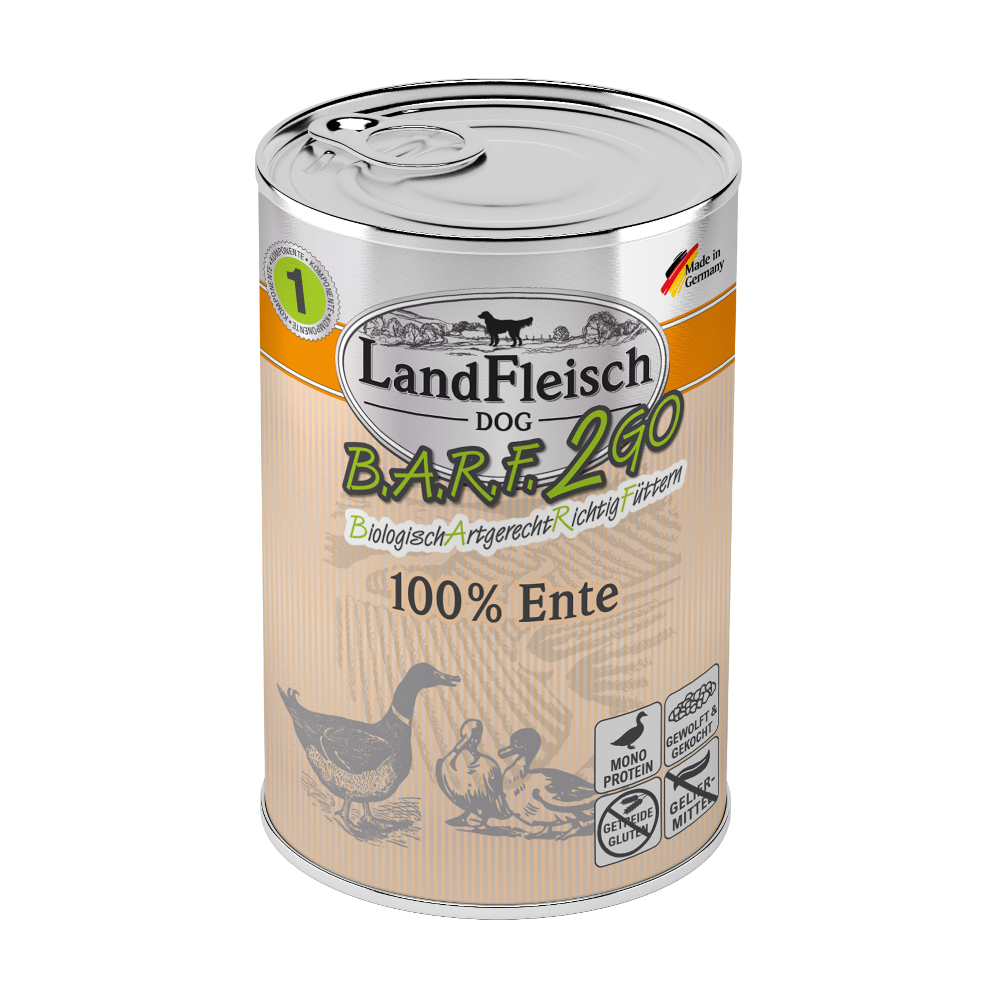 Landfleisch Barf2Go Futter für Hunde 100% Ente - Barfen einfach gemacht