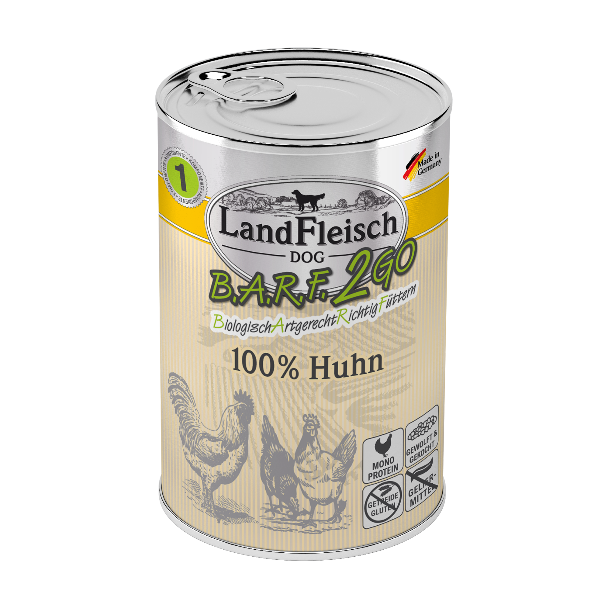 Landfleisch Barf2Go Futter für Hunde 100% Huhn 400g - Barfen einfach gemacht