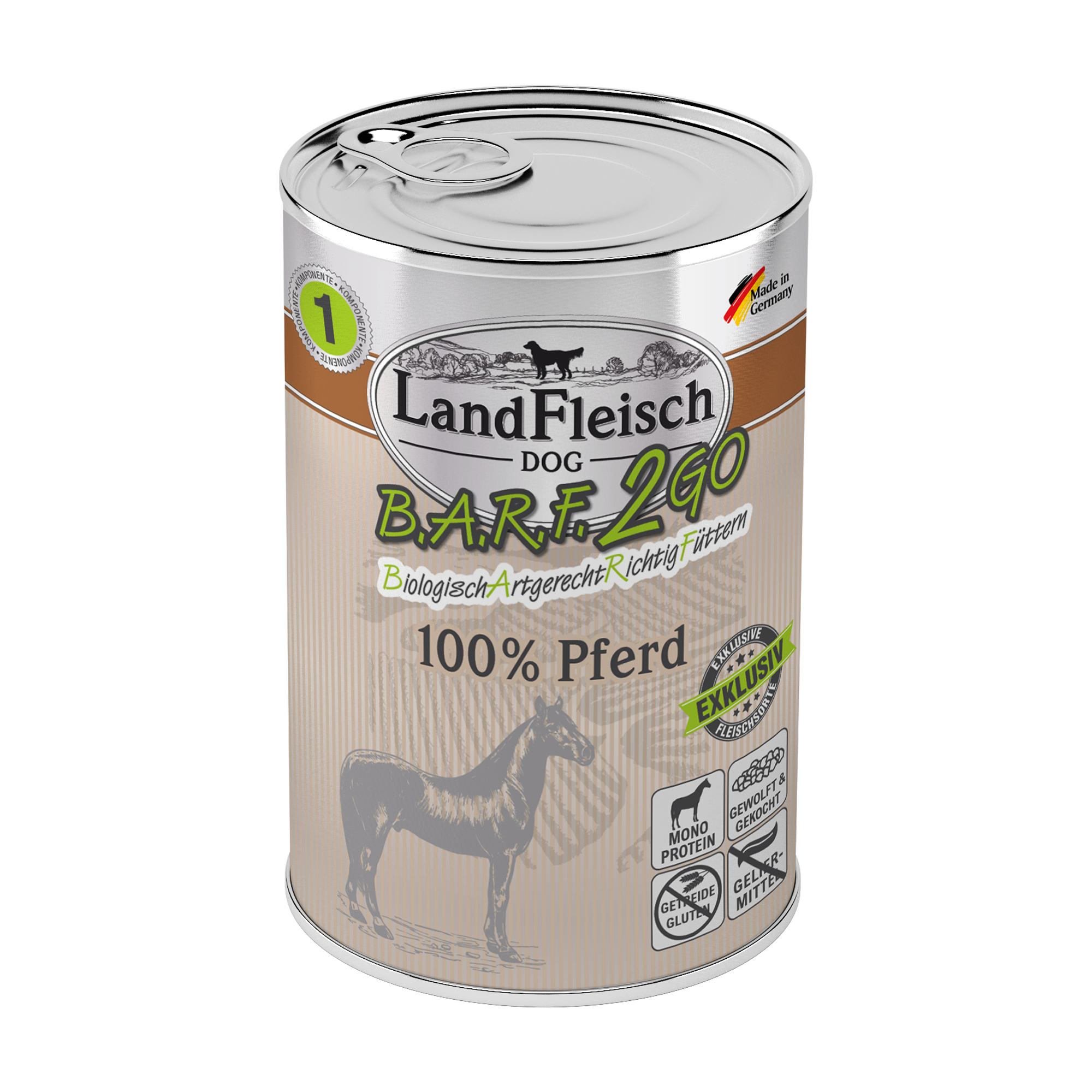 Landfleisch Barf2Go Futter für Hunde 100% Pferd 400g - Barfen einfach gemacht