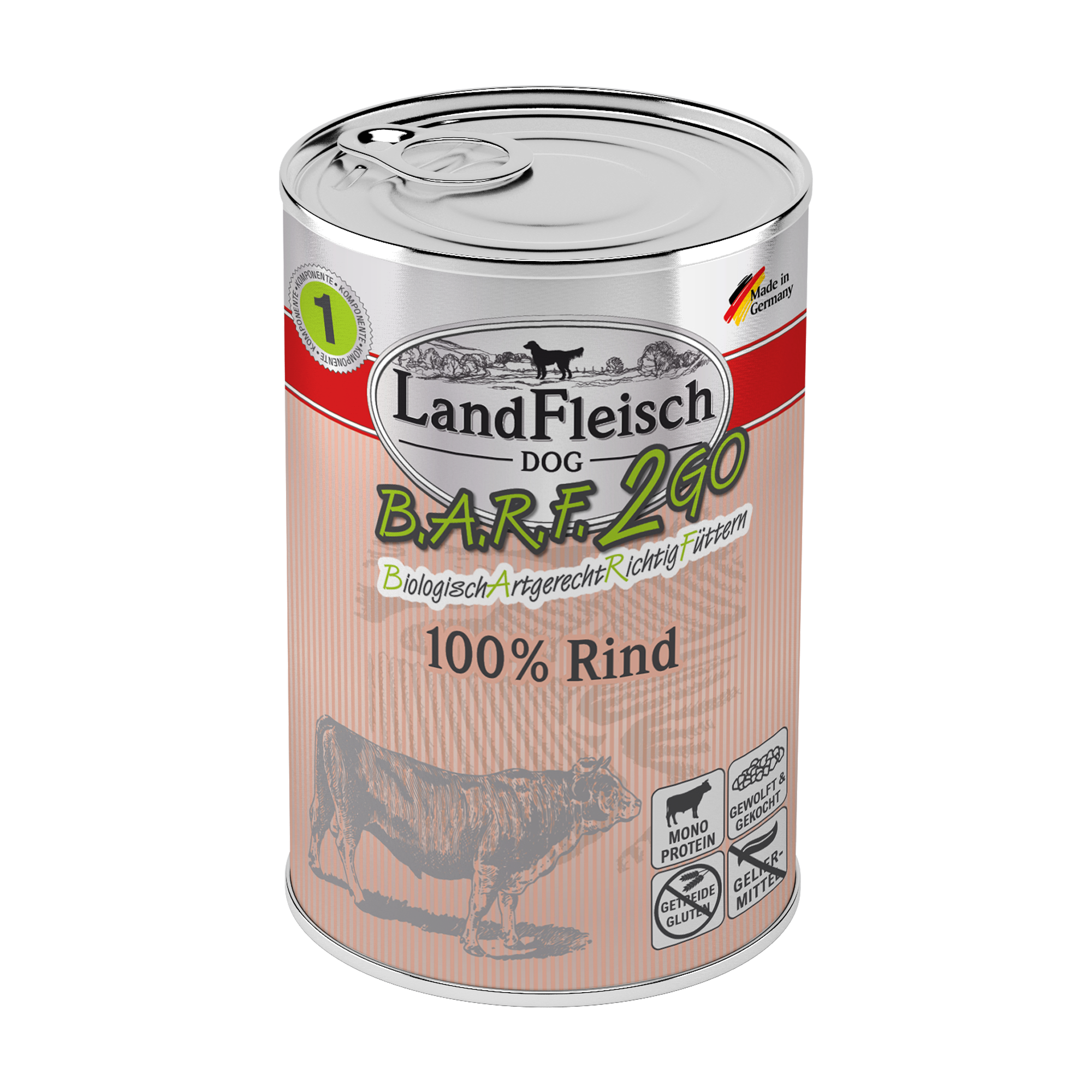Landfleisch Barf2Go Futter für Hunde 100% Rind 400g - Barfen einfach gemacht