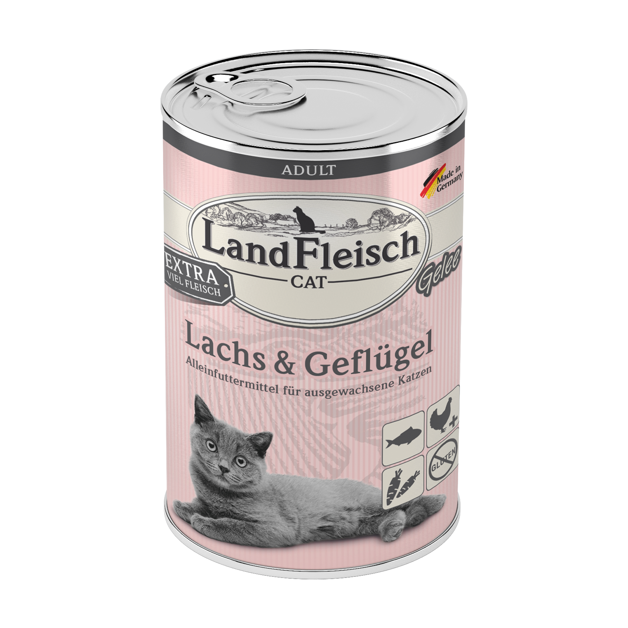 Landfleisch Katzenfutter Nassfutter Lachs & Geflügel Gelee 400g
