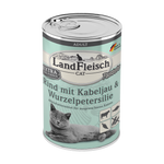 Landfleisch Katzenfutter Nassfutter Rind mit Kabeljau und Wurzelpetersilie 400g
