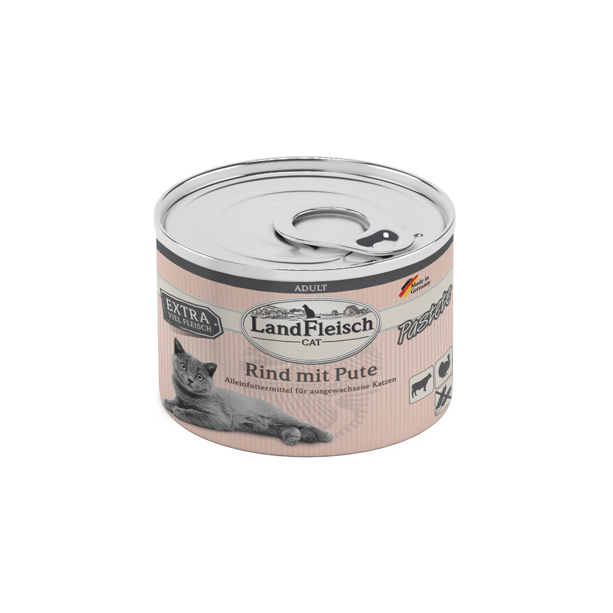 Landfleisch Katzenfutter Nassfutter Rind mit Pute 195g