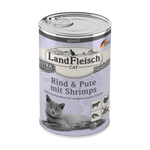 Landfleisch Katzenfutter Nassfutter Rind mit Pute und Shrimps Pastete 400g