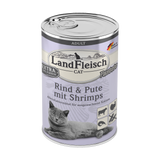 Landfleisch Katzenfutter Nassfutter Rind mit Pute und Shrimps Pastete 400g