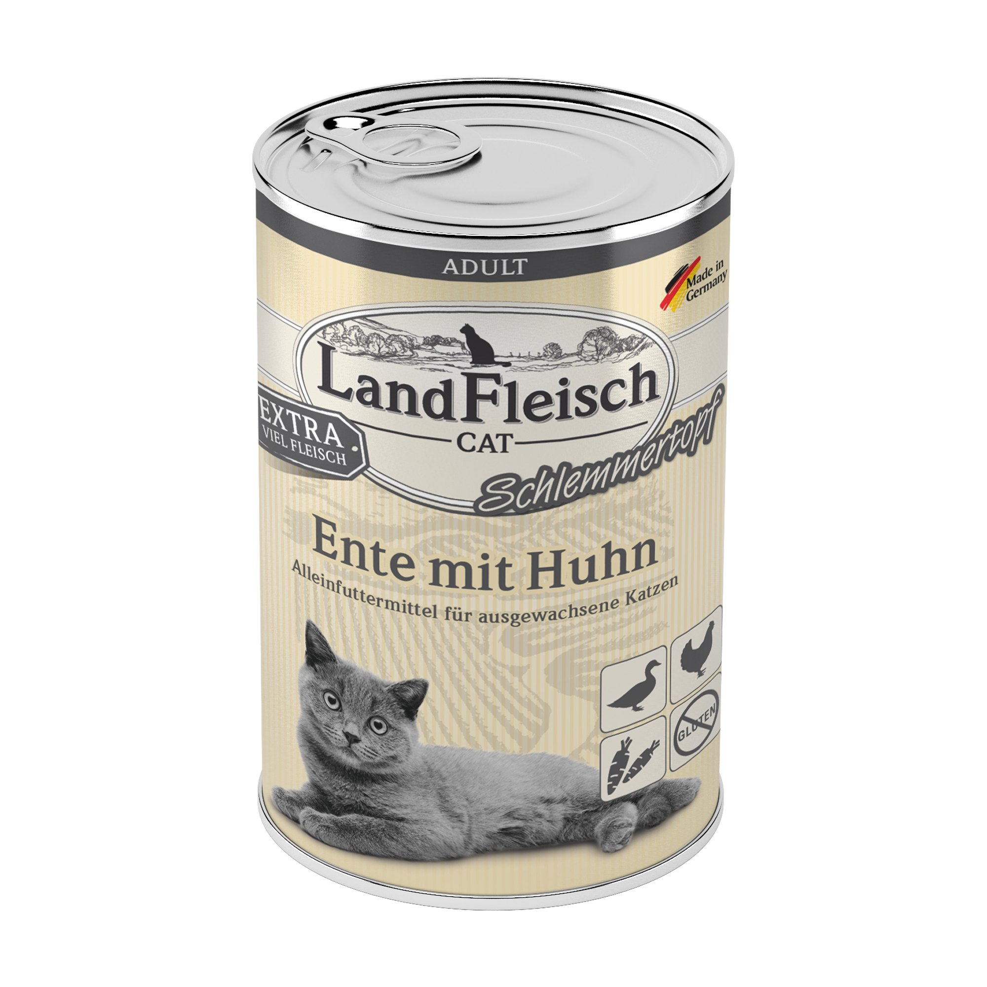 Landfleisch Katzenfutter Nassfutter Ente mit Huhn Schlemmertopf 400g