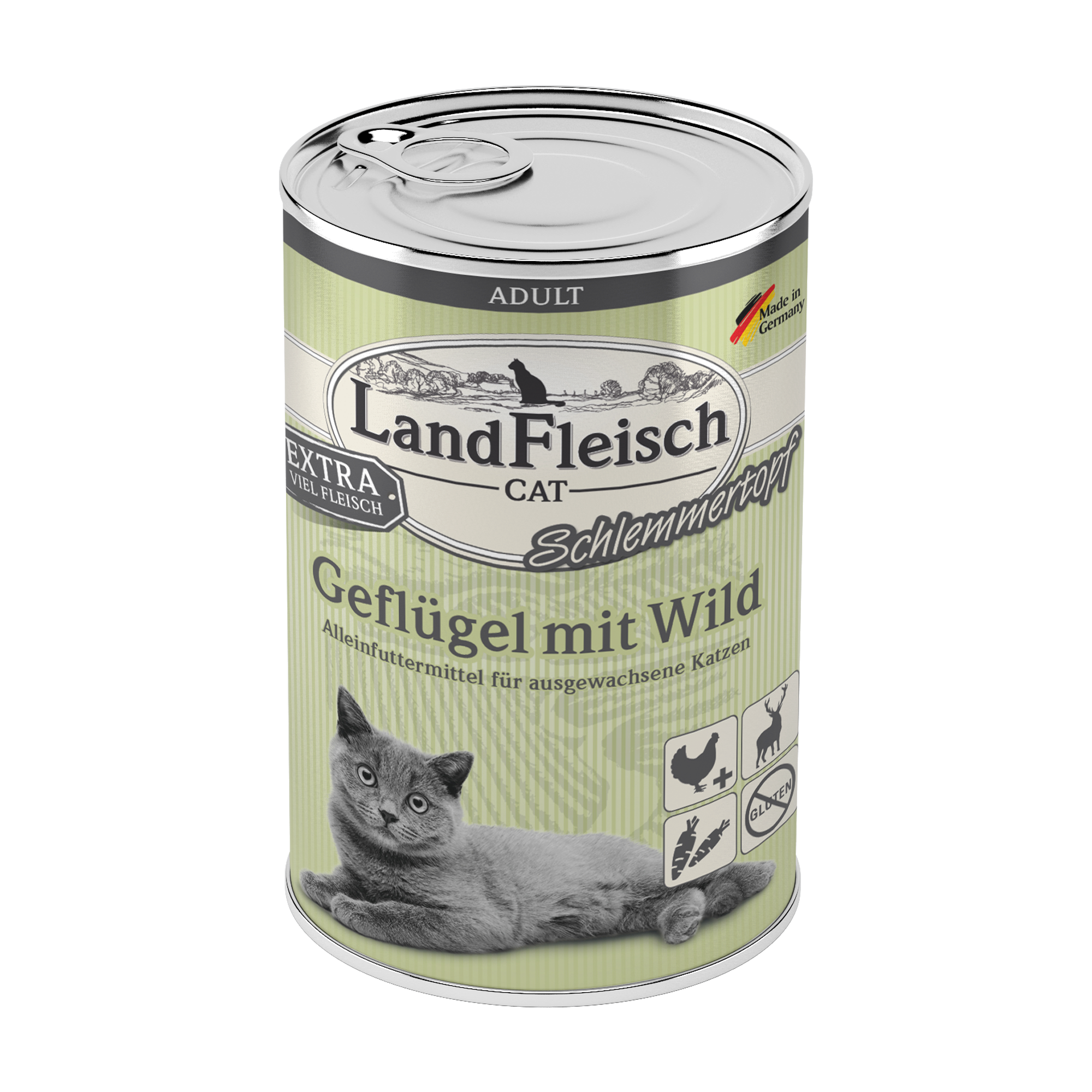 Landfleisch Katzenfutter Nassfutter Geflügel mit Wild Schlemmertopf 400g