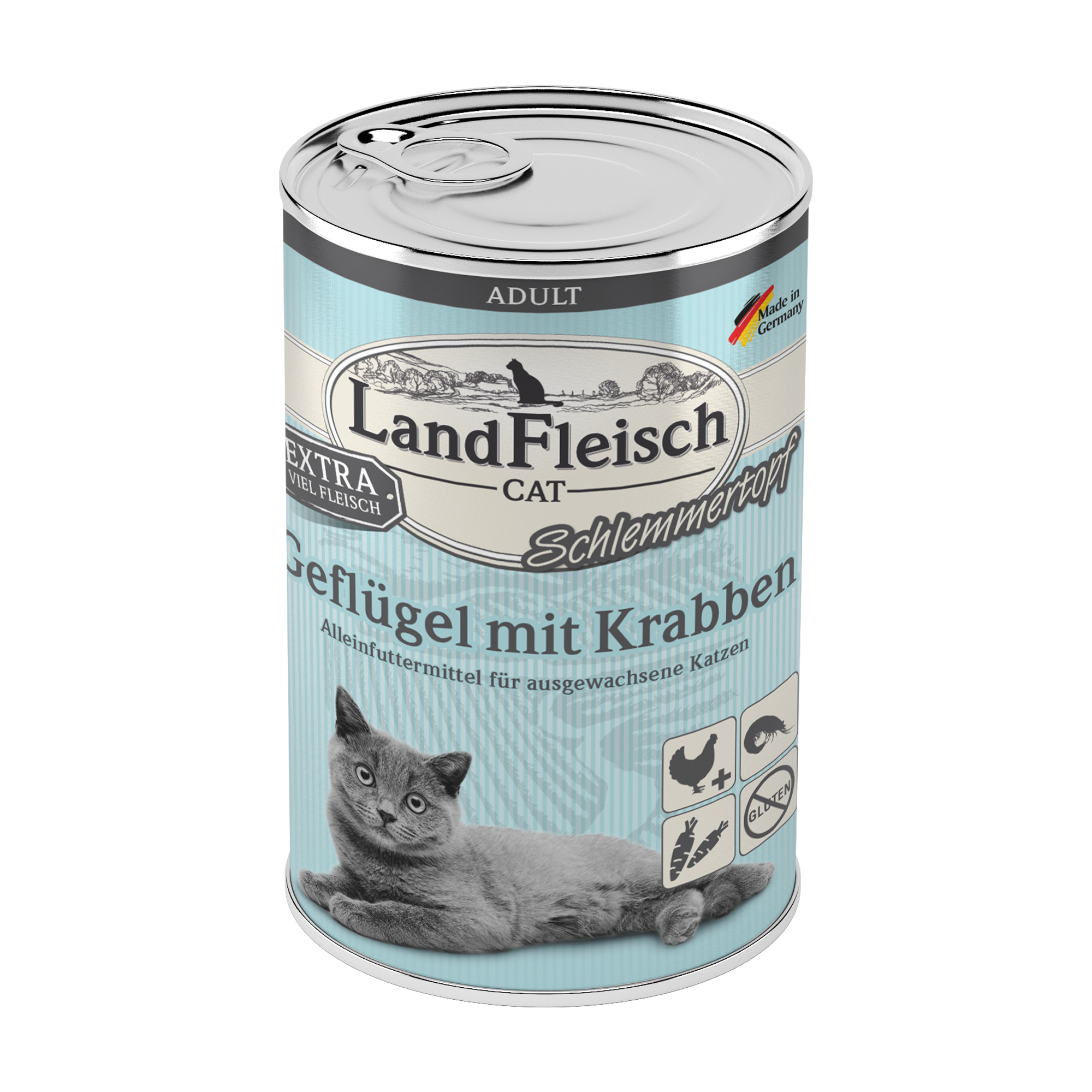 Landfleisch Katzenfutter Nassfutter Geflügel mit Krabben Schlemmertopf 400g
