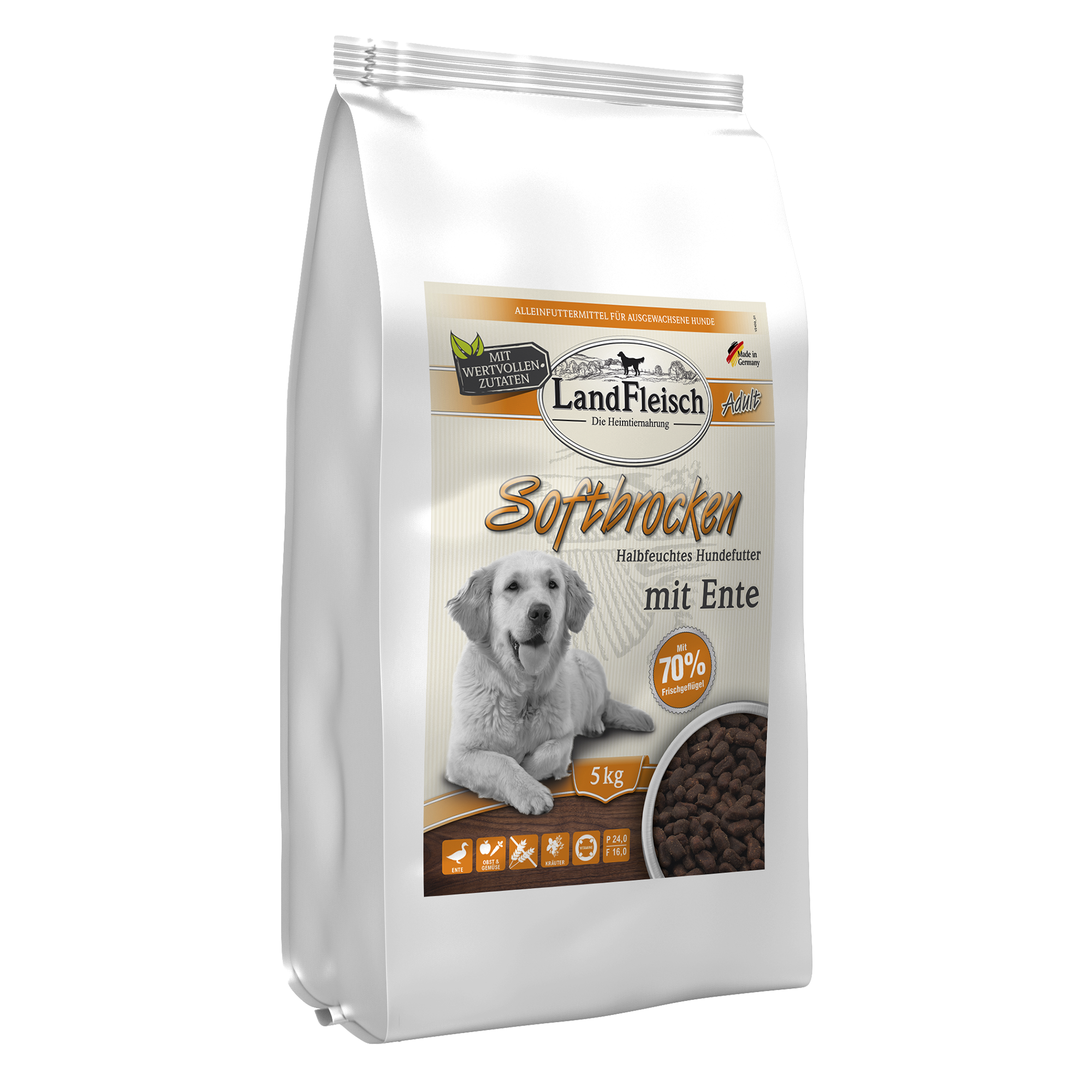 Landfleisch Softbrocken Hundefutter mit Ente 5 kg