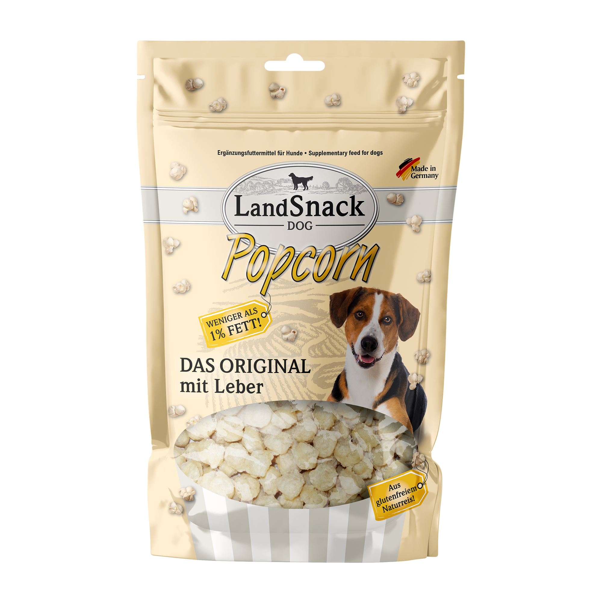 Landfleisch Popcorn Snack für Hunde mit Leber Original wenig Fett 100g