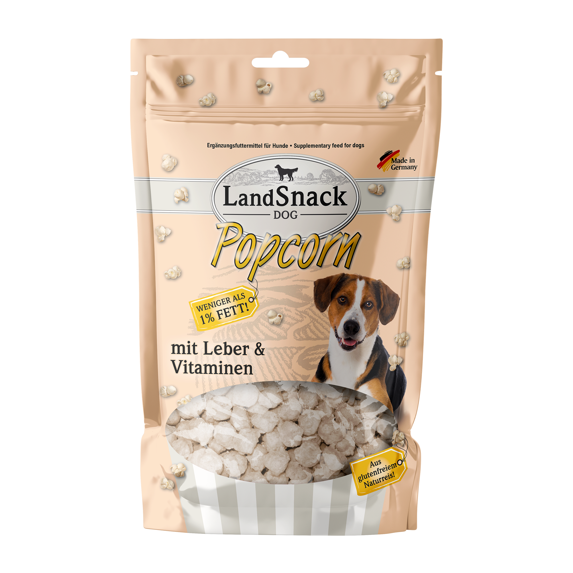 Landfleisch Popcorn Snack für Hunde mit Leber und Vitaminen wenig Fett 100g