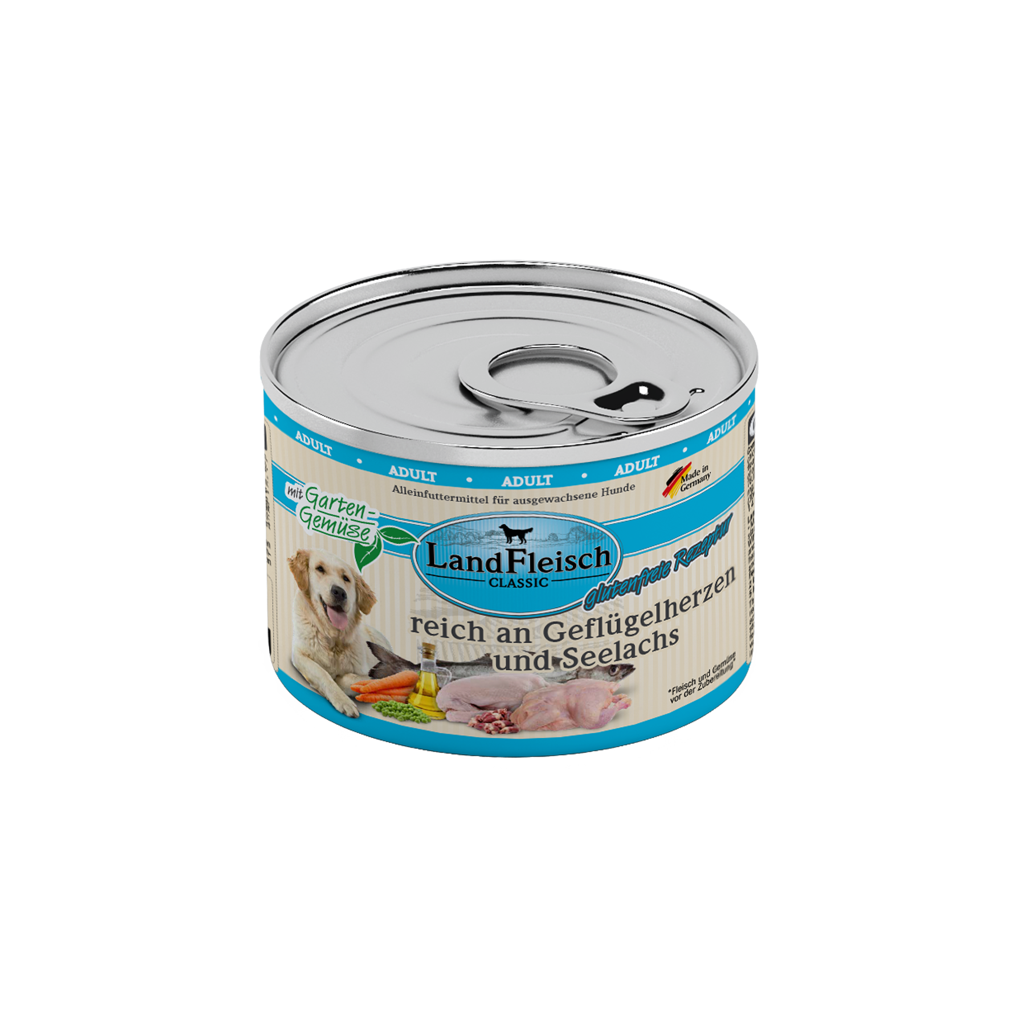 Landfleisch Hund Nassfutter Geflügelherzen mit Seelachs ohne Gluten 195g