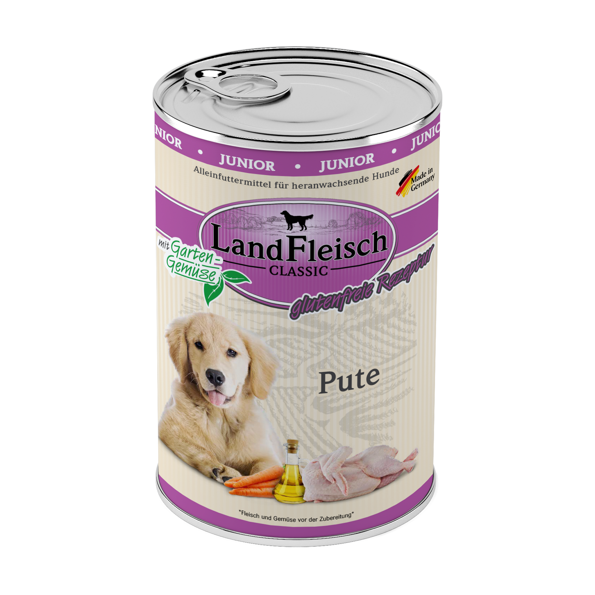 pute aufbewahren LandFleisch Dog Classic Junior Pute mit Gartengemüse
