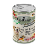 Landfleisch Hund Nassfutter Ente mit Lamm, Kartoffeln und Wildapfel ohne Gluten 400g 
