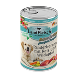 Landfleisch Hund Nassfutter Rinderherzen mit Reis und Wildapfel ohne Gluten 400g 