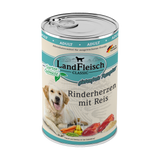 Landfleisch Hund Nassfutter Rinderherzen mit Reis ohne Gluten 400g 