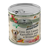 Landfleisch Hund Nassfutter Ente mit Lamm, Kartoffeln und Wildapfel ohne Gluten 800g 