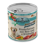 Landfleisch Hund Nassfutter Rinderherzen mit Reis und Wildapfel ohne Gluten 800g 