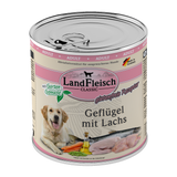 Landfleisch Hund Nassfutter Geflügel mit Lachs ohne Gluten 800g