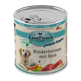 Landfleisch Hund Nassfutter Rinderherzen mit Reis ohne Gluten 800g 