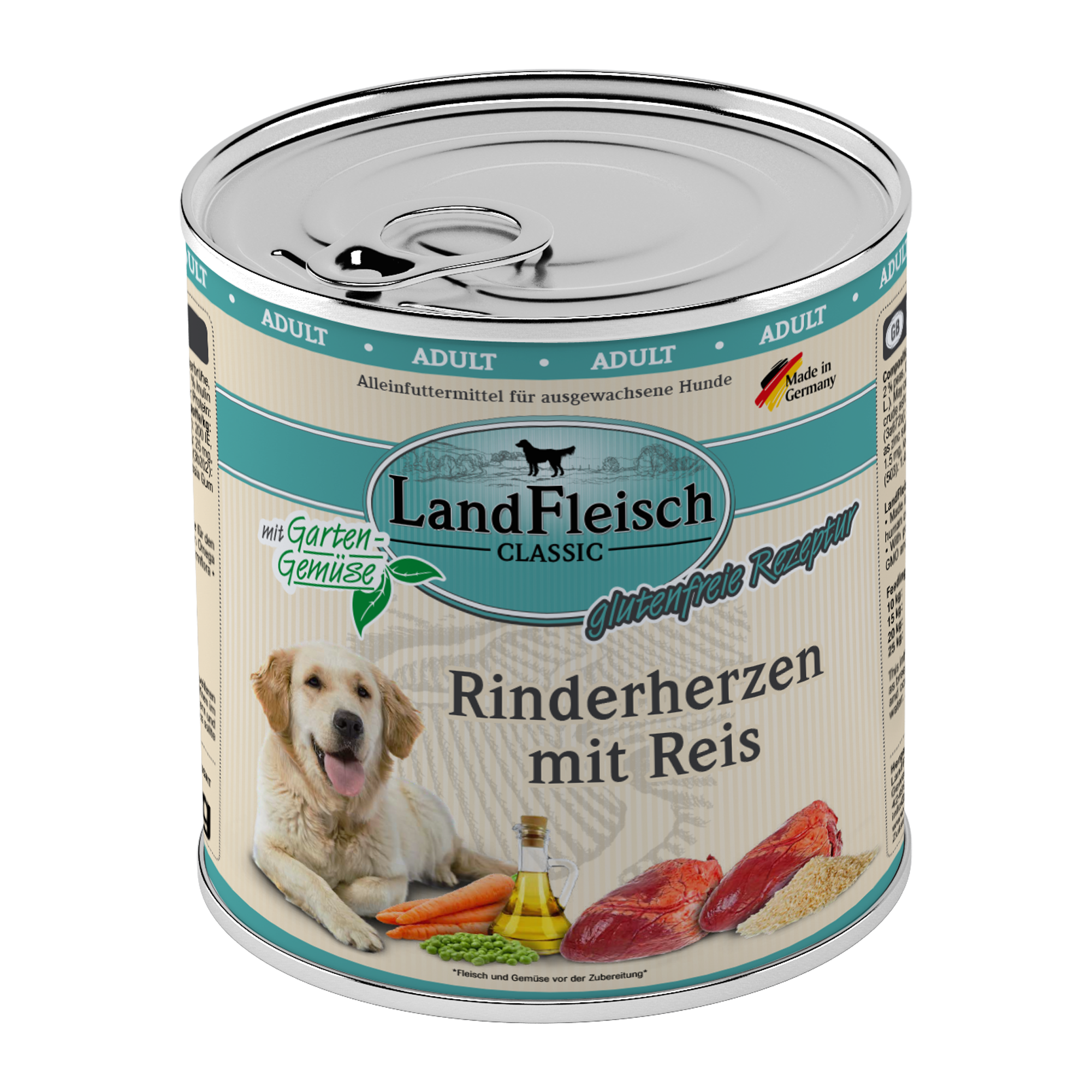 LandFleisch Dog Classic Rinderherzen mit Reis und Gartengemüse
