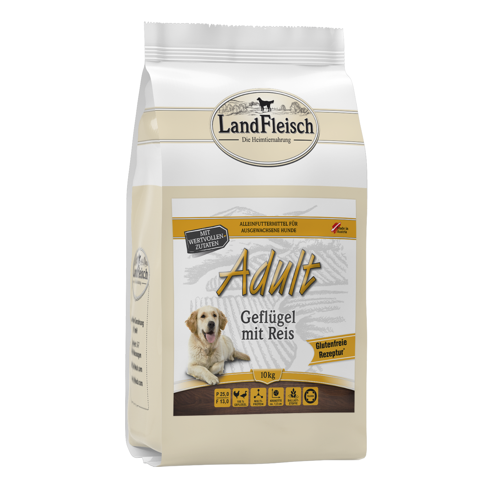 Landfleisch Hund Adult Trockenfutter Geflügel mit Reis ohne Gluten 10kg