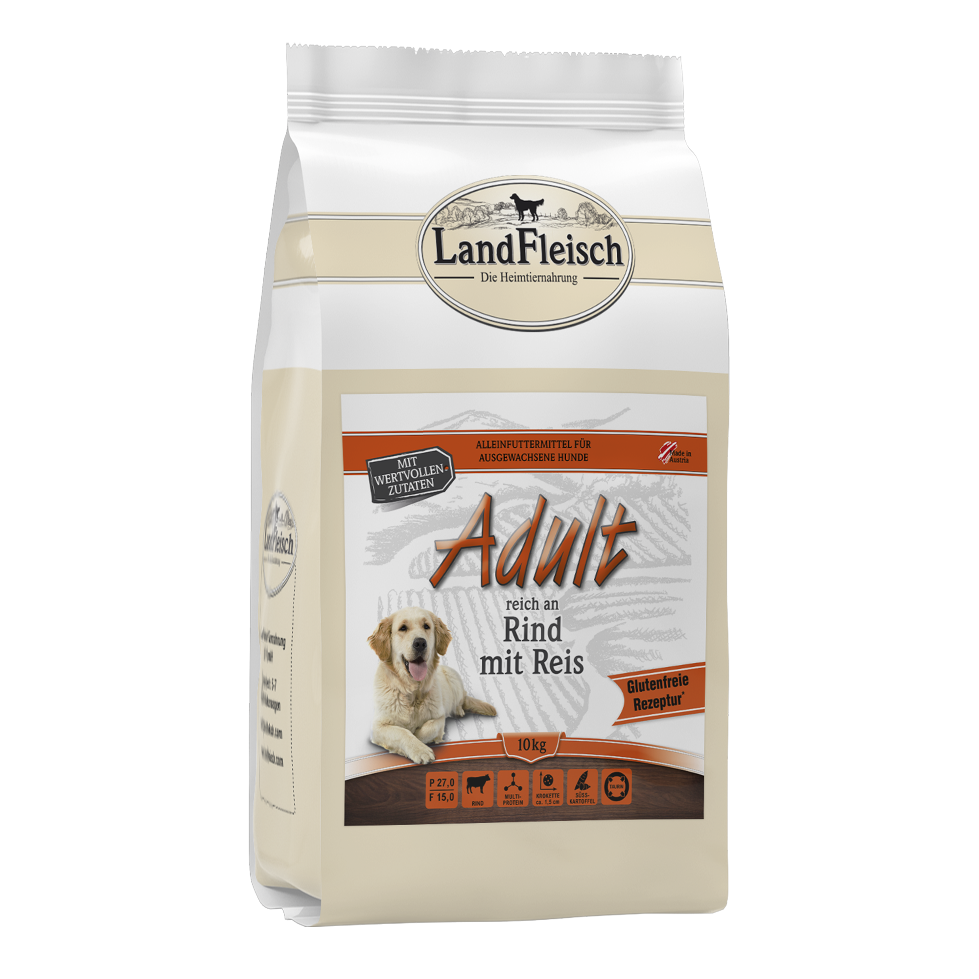 Landfleisch Hund Adult Trockenfutter Rind mit Reis ohne Gluten 10kg