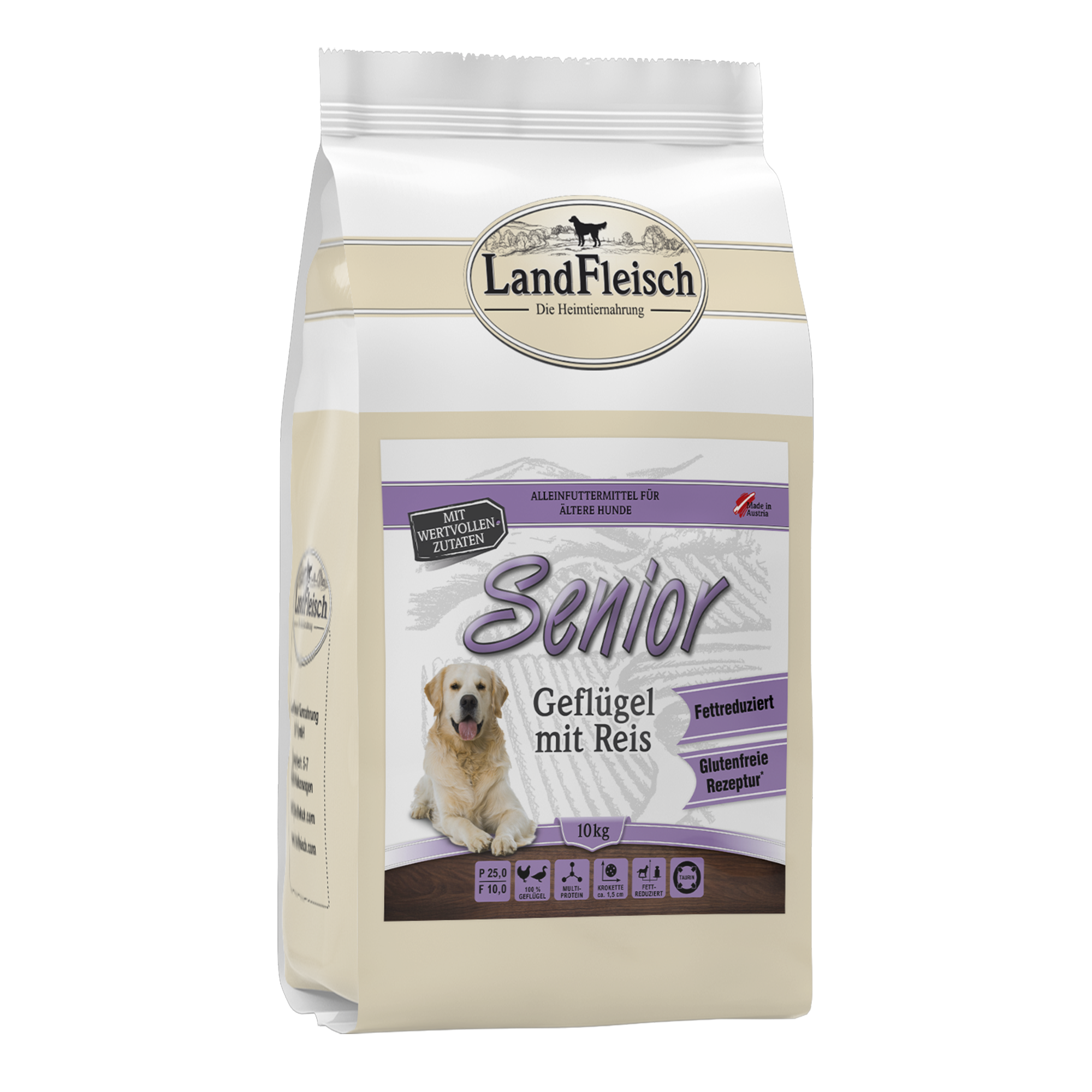 Landfleisch Hund Senior Trockenfutter Geflügel mit Reis ohne Gluten 10kg