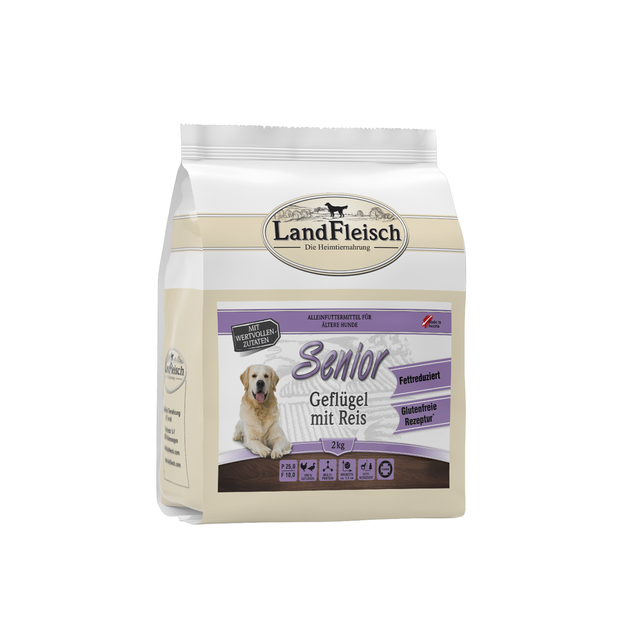 Landfleisch Hund Senior Trockenfutter Geflügel mit Reis ohne Gluten 2kg